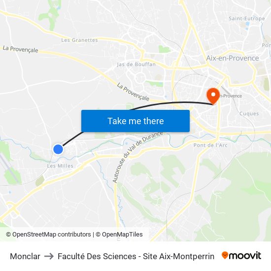 Monclar to Faculté Des Sciences - Site Aix-Montperrin map