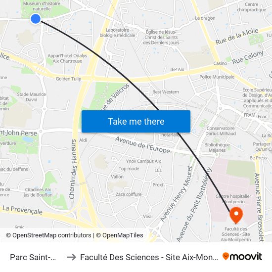 Parc Saint-Mitre to Faculté Des Sciences - Site Aix-Montperrin map