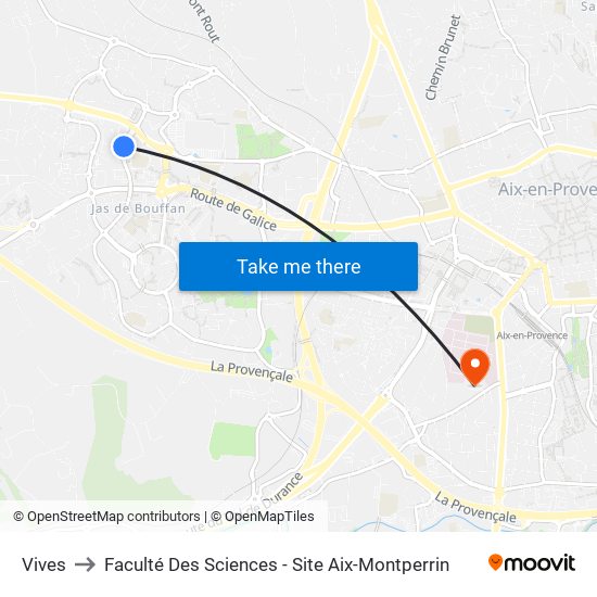 Vives to Faculté Des Sciences - Site Aix-Montperrin map