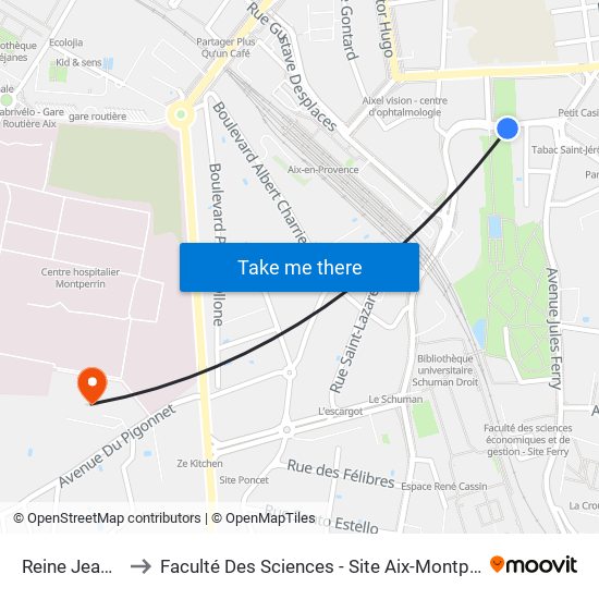 Reine Jeanne to Faculté Des Sciences - Site Aix-Montperrin map