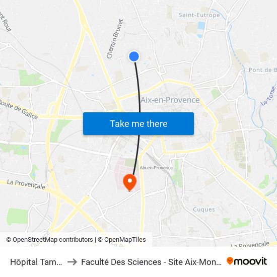 Hôpital Tamaris to Faculté Des Sciences - Site Aix-Montperrin map