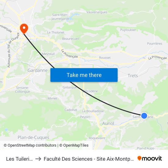 Les Tuileries to Faculté Des Sciences - Site Aix-Montperrin map