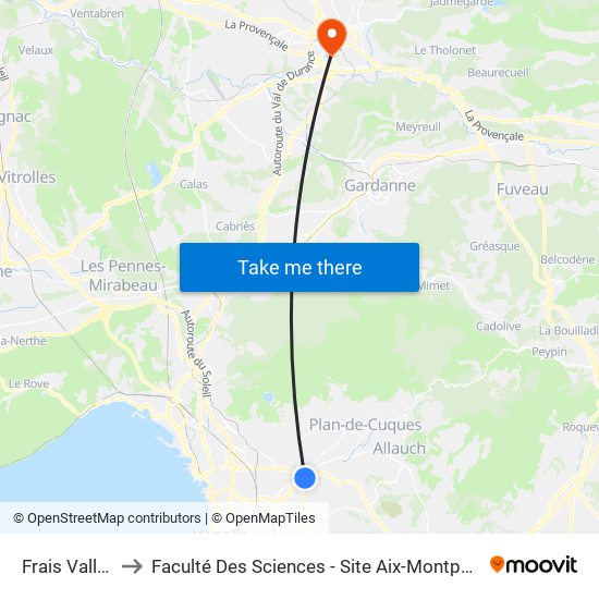 Frais Vallon to Faculté Des Sciences - Site Aix-Montperrin map