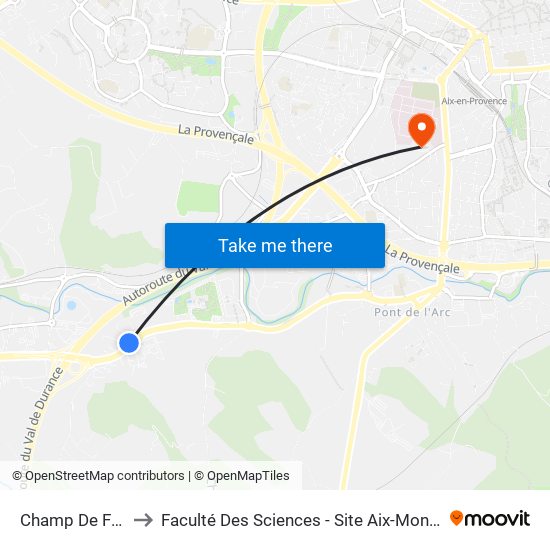 Champ De Foire to Faculté Des Sciences - Site Aix-Montperrin map