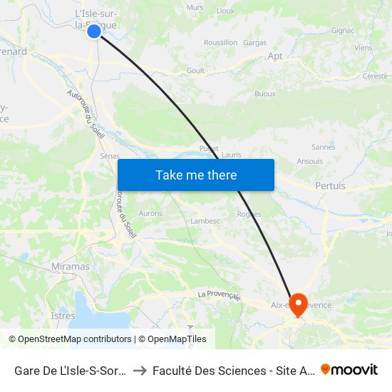 Gare De L'Isle-S-Sorgue - Font to Faculté Des Sciences - Site Aix-Montperrin map