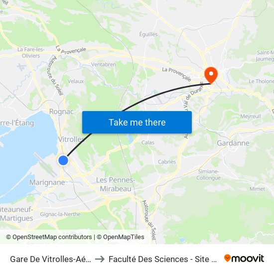 Gare De Vitrolles-Aér-Marseille to Faculté Des Sciences - Site Aix-Montperrin map