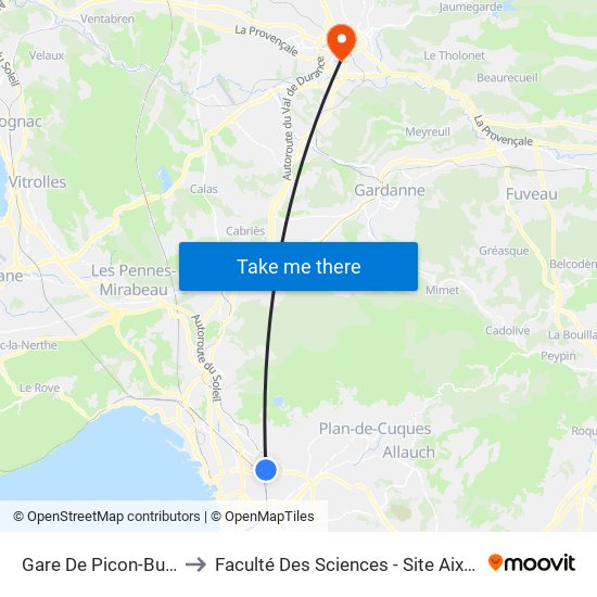 Gare De Picon-Busserine to Faculté Des Sciences - Site Aix-Montperrin map