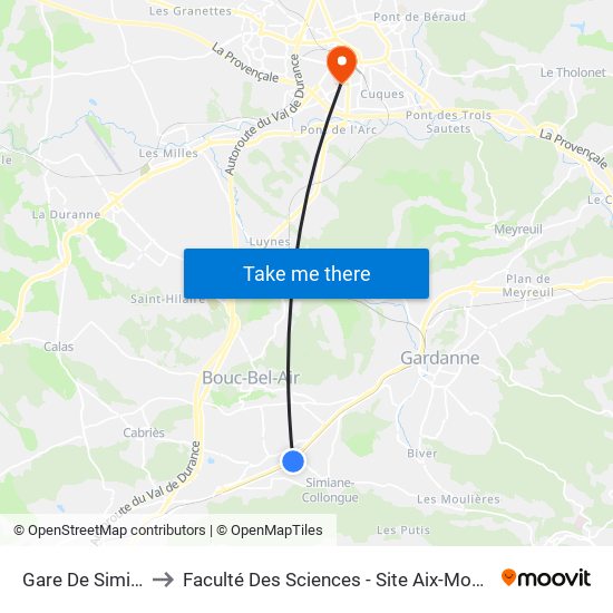 Gare De Simiane to Faculté Des Sciences - Site Aix-Montperrin map