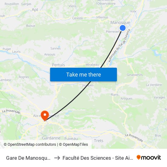 Gare De Manosque-Gréoux to Faculté Des Sciences - Site Aix-Montperrin map