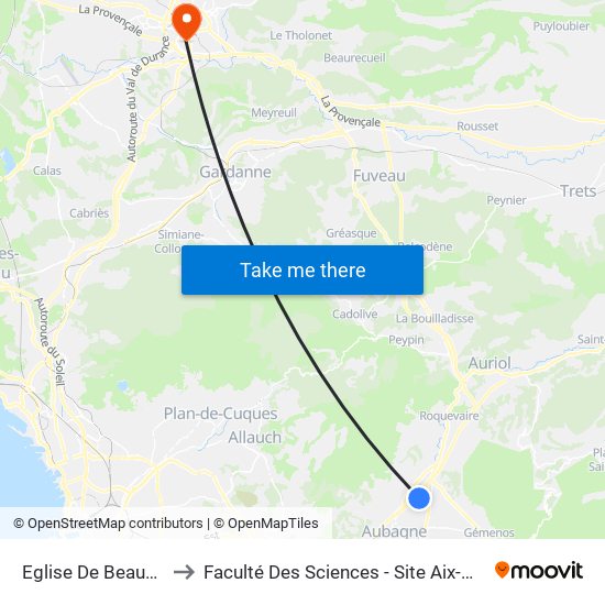 Eglise De Beaudinard to Faculté Des Sciences - Site Aix-Montperrin map