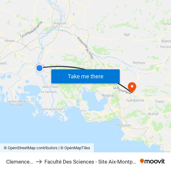 Clemenceau to Faculté Des Sciences - Site Aix-Montperrin map