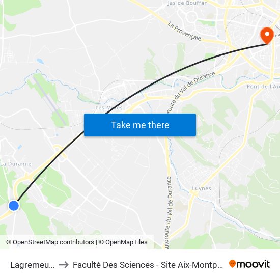 Lagremeuse to Faculté Des Sciences - Site Aix-Montperrin map