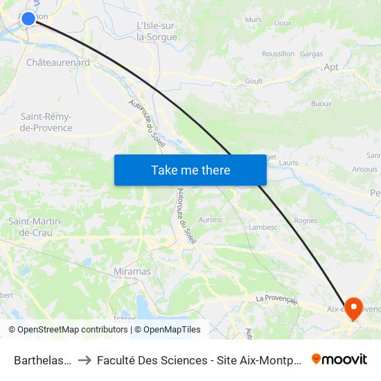 Barthelasse to Faculté Des Sciences - Site Aix-Montperrin map