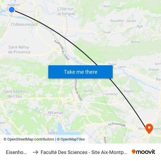 Eisenhower to Faculté Des Sciences - Site Aix-Montperrin map