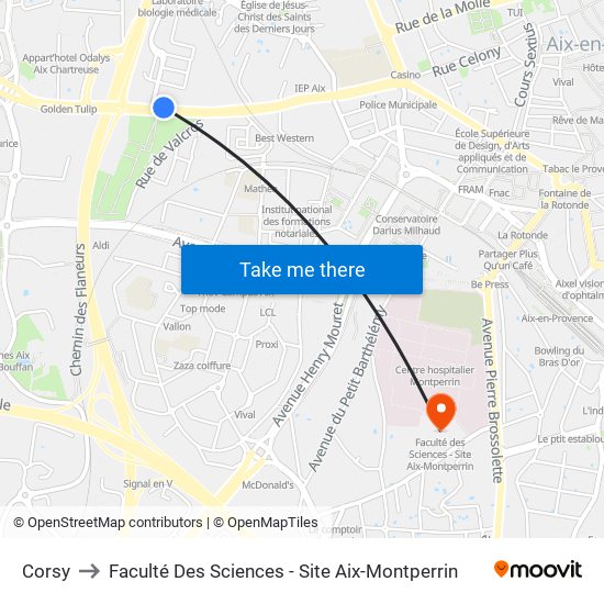 Corsy to Faculté Des Sciences - Site Aix-Montperrin map