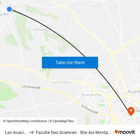 Les Acacias to Faculté Des Sciences - Site Aix-Montperrin map