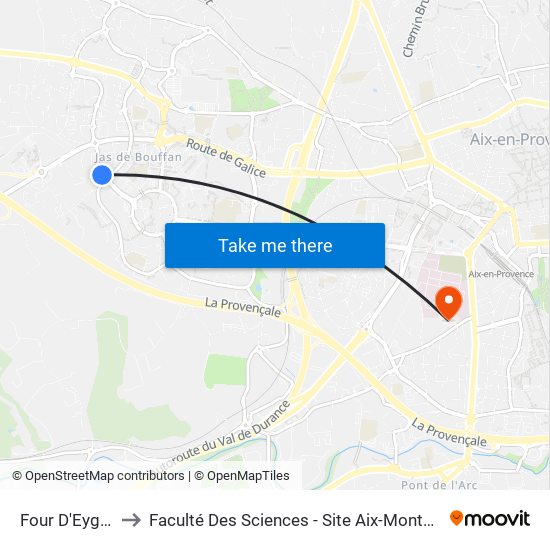 Four D'Eyglun to Faculté Des Sciences - Site Aix-Montperrin map