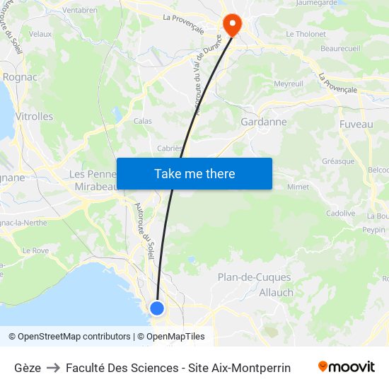 Gèze to Faculté Des Sciences - Site Aix-Montperrin map