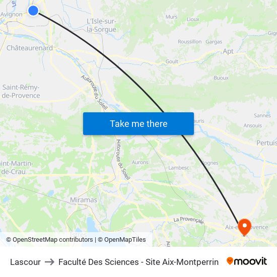 Lascour to Faculté Des Sciences - Site Aix-Montperrin map