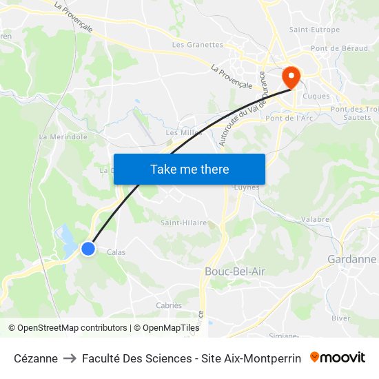 Cézanne to Faculté Des Sciences - Site Aix-Montperrin map