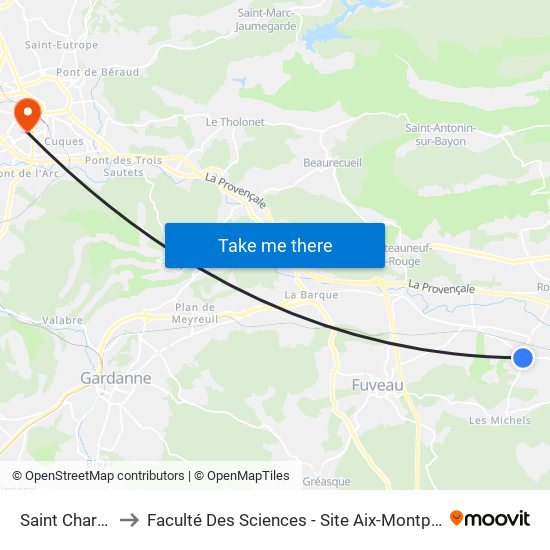 Saint Charles to Faculté Des Sciences - Site Aix-Montperrin map