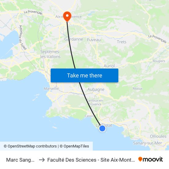 Marc Sangnier to Faculté Des Sciences - Site Aix-Montperrin map