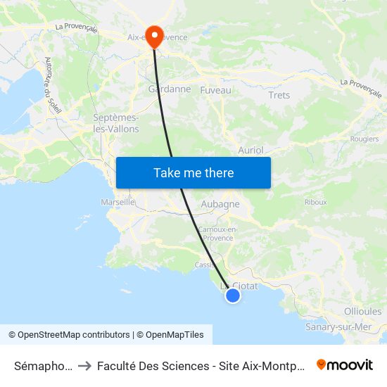 Sémaphore to Faculté Des Sciences - Site Aix-Montperrin map