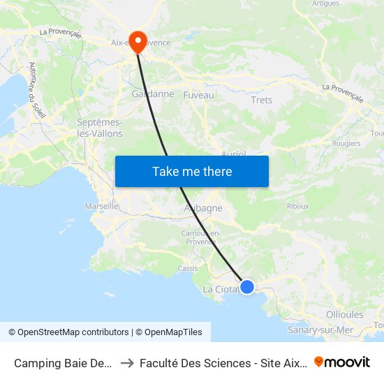 Camping Baie Des Anges to Faculté Des Sciences - Site Aix-Montperrin map