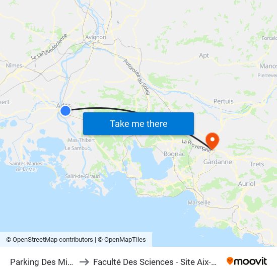 Parking Des Minimes to Faculté Des Sciences - Site Aix-Montperrin map