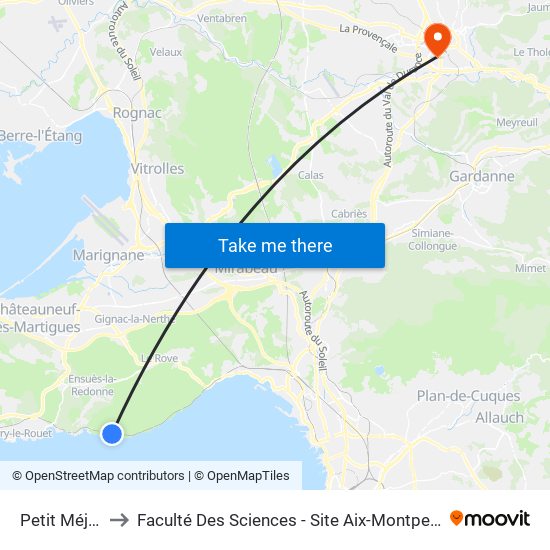 Petit Méjan to Faculté Des Sciences - Site Aix-Montperrin map