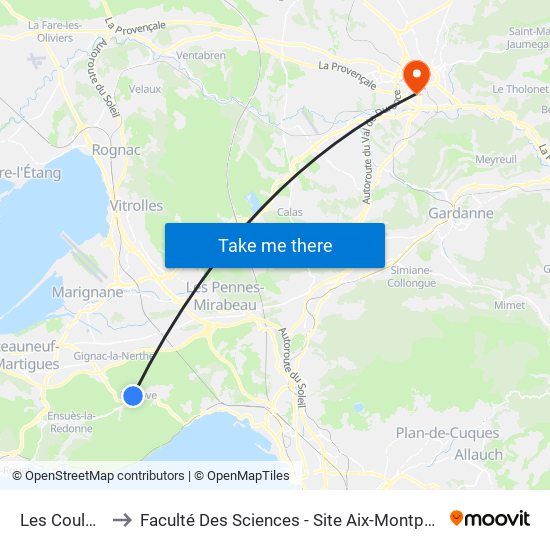 Les Coulets to Faculté Des Sciences - Site Aix-Montperrin map
