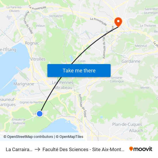 La Carrairade to Faculté Des Sciences - Site Aix-Montperrin map