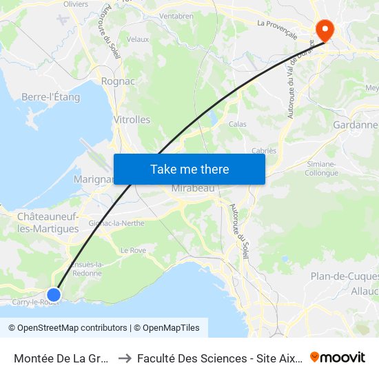 Montée De La Grotte N°3 to Faculté Des Sciences - Site Aix-Montperrin map