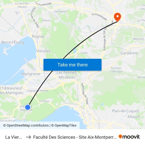 La Vierge to Faculté Des Sciences - Site Aix-Montperrin map