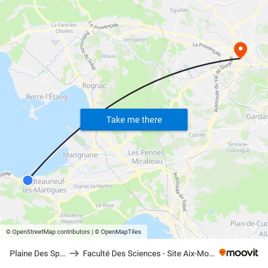 Plaine Des Sports to Faculté Des Sciences - Site Aix-Montperrin map