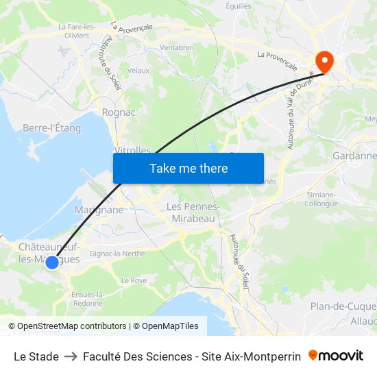 Le Stade to Faculté Des Sciences - Site Aix-Montperrin map