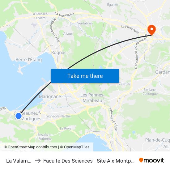 La Valampe to Faculté Des Sciences - Site Aix-Montperrin map