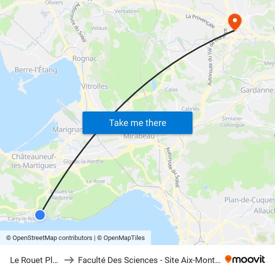 Le Rouet Plage to Faculté Des Sciences - Site Aix-Montperrin map