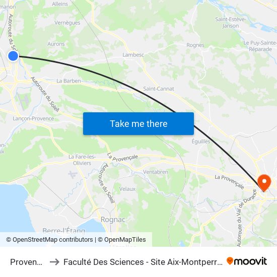 Provence to Faculté Des Sciences - Site Aix-Montperrin map