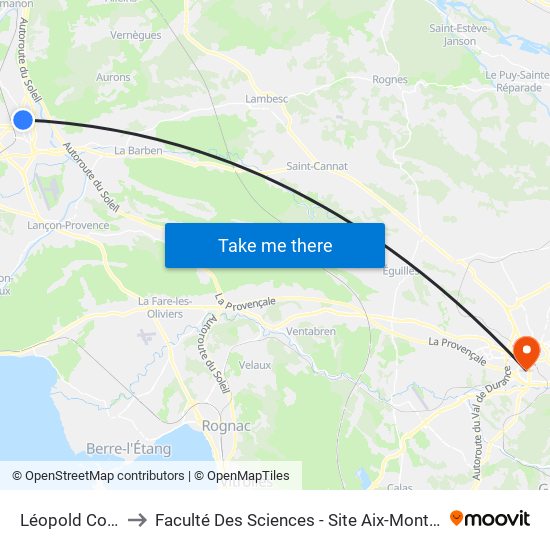 Léopold Coren to Faculté Des Sciences - Site Aix-Montperrin map