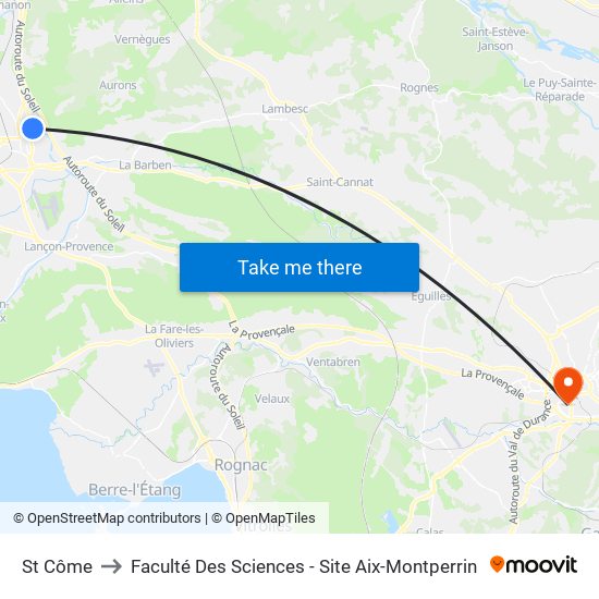 St Côme to Faculté Des Sciences - Site Aix-Montperrin map