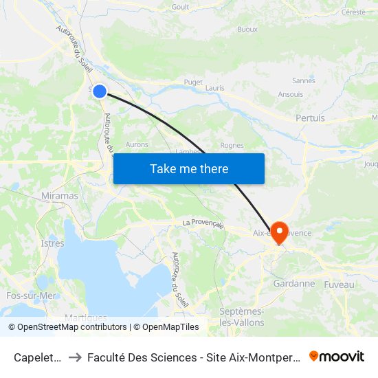 Capelette to Faculté Des Sciences - Site Aix-Montperrin map