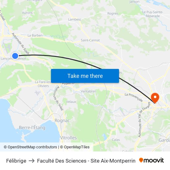 Félibrige to Faculté Des Sciences - Site Aix-Montperrin map