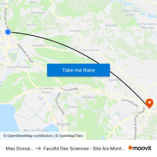 Mas Dossetto to Faculté Des Sciences - Site Aix-Montperrin map