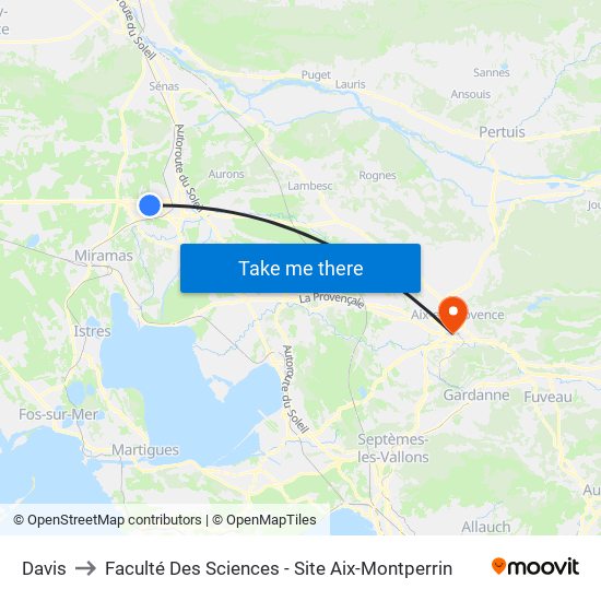 Davis to Faculté Des Sciences - Site Aix-Montperrin map