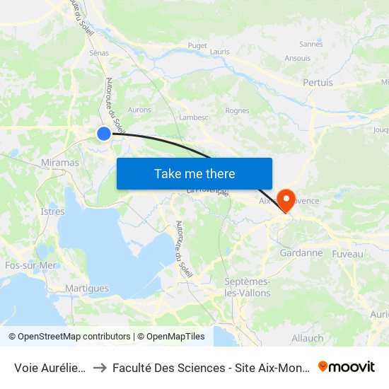 Voie Aurélienne to Faculté Des Sciences - Site Aix-Montperrin map