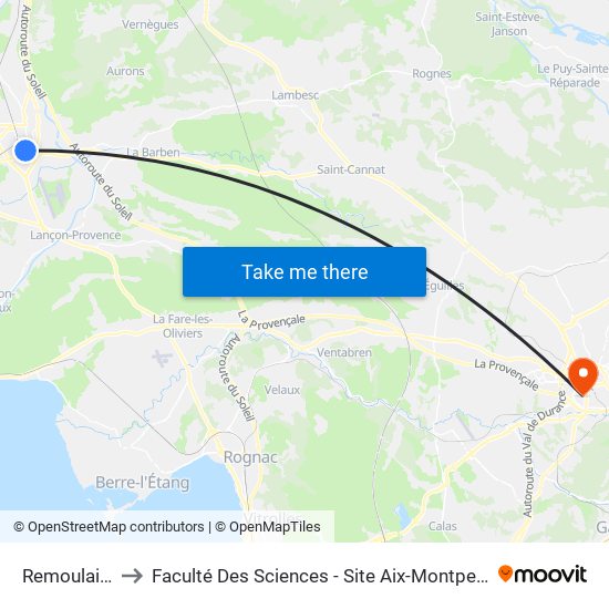 Remoulaire to Faculté Des Sciences - Site Aix-Montperrin map