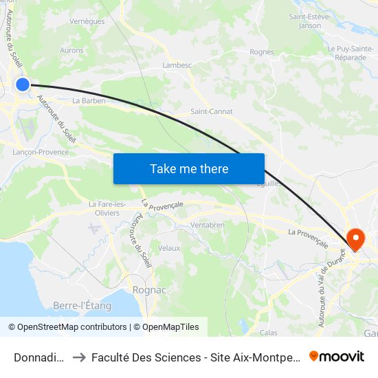 Donnadieu to Faculté Des Sciences - Site Aix-Montperrin map