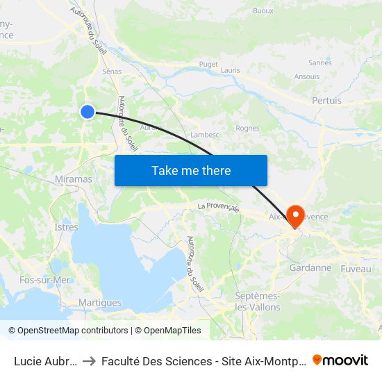 Lucie Aubrac to Faculté Des Sciences - Site Aix-Montperrin map