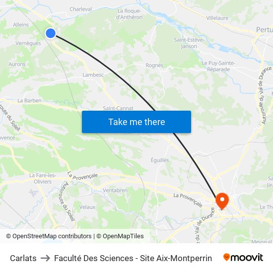 Carlats to Faculté Des Sciences - Site Aix-Montperrin map